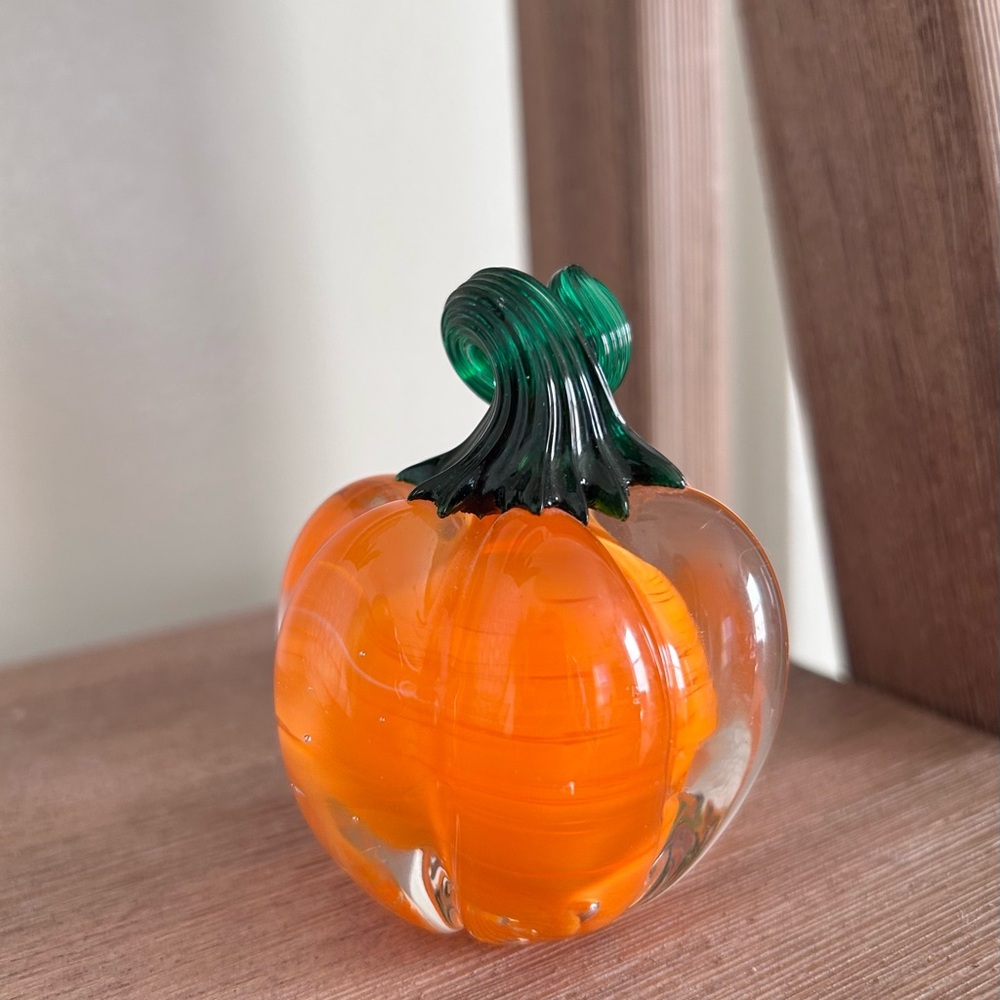 Prestige Vintage 1993 Hand Blown Art Glass Pumpkin Paper Weight Fall Decor